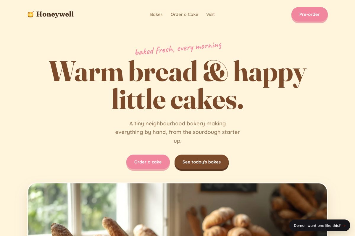Screenshot of the Honeywell bakery demo website